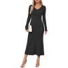 imageArachampampCloz 2025 Spring Womens V Neck Long Sleeve Fishtail Sweater Dress Ribbed Knit Slim Fit Bodycon Midi DressBlack