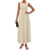 imageArachampampCloz Womens Summer Maxi Dress 2025 Crew Neck Sleeveless Knitted Church Work Business Casual Outfits Long DressesApricot