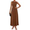 imageArachampampCloz Womens Summer Maxi Dress 2025 Crew Neck Sleeveless Knitted Church Work Business Casual Outfits Long DressesLight Brown