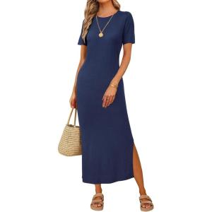 imageArachampampCloz Womens Wool Blend Lightweight Summer Casual T Shirts Maxi Dress 2025Navy