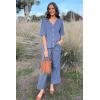 imageArachampampCloz Womens 2 Piece Sets Spring Summer Outfits 2024 Short Sleeve Cardigan Sweaters Wide Leg Pants Lounge TracksuitsBlue