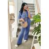 imageArachampampCloz Womens 2 Piece Sets Spring Summer Outfits 2024 Short Sleeve Cardigan Sweaters Wide Leg Pants Lounge TracksuitsBlue