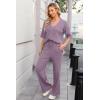 imageArachampampCloz Womens 2 Piece Sets Spring Summer Outfits 2024 Short Sleeve Cardigan Sweaters Wide Leg Pants Lounge TracksuitsGrey Purple