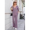 imageArachampampCloz Womens 2 Piece Sets Spring Summer Outfits 2024 Short Sleeve Cardigan Sweaters Wide Leg Pants Lounge TracksuitsGrey Purple