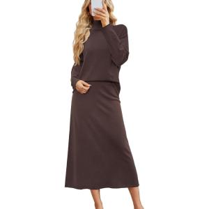 imageArachampampCloz Womens 2 Piece Sweaters Sets Turtleneck Long Sleeve Tops Long Maxi Skirt Casual Fall Fashion 2024 OutfitsCoffee
