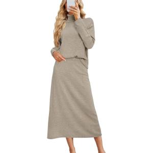 imageArachampampCloz Womens 2 Piece Sweaters Sets Turtleneck Long Sleeve Tops Long Maxi Skirt Casual Fall Fashion 2024 OutfitsKhaki