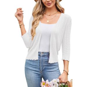 imageArachampampCloz Womens 2024 Lightweight Summer Cardigan 34 Sleeve Crochet Patterns Knit Shrug Sweater TopsBeige White