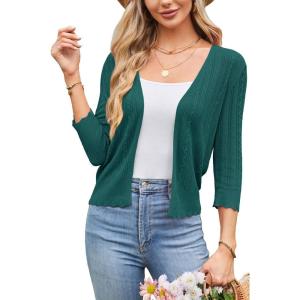 imageArachampampCloz Womens 2024 Lightweight Summer Cardigan 34 Sleeve Crochet Patterns Knit Shrug Sweater TopsPeacock Green