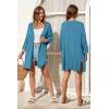 imageArachampampCloz Womens 2025 Summer 34 Short Sleeve Open Front Lightweight Outfit Cardigan Casual Kimono Beach SweaterDark Blue