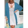 imageArachampampCloz Womens 2025 Summer 34 Short Sleeve Open Front Lightweight Outfit Cardigan Casual Kimono Beach SweaterDark Blue