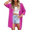 imageArachampampCloz Womens 2025 Summer 34 Short Sleeve Open Front Lightweight Outfit Cardigan Casual Kimono Beach SweaterHot Pink