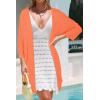 imageArachampampCloz Womens 2025 Summer 34 Short Sleeve Open Front Lightweight Outfit Cardigan Casual Kimono Beach SweaterOrange