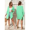 imageArachampampCloz Womens 2025 Summer 34 Short Sleeve Open Front Lightweight Outfit Cardigan Casual Kimono Beach SweaterPea Green