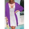 imageArachampampCloz Womens 2025 Summer 34 Short Sleeve Open Front Lightweight Outfit Cardigan Casual Kimono Beach SweaterPurple