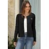 imageArachampampCloz Womens 2025 Summer Lightweight Cardigan Long Sleeve Cable Knit Hollow Out Bow Embroidery TopsBlack