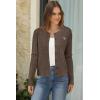 imageArachampampCloz Womens 2025 Summer Lightweight Cardigan Long Sleeve Cable Knit Hollow Out Bow Embroidery TopsBrown