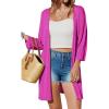 imageArachampampCloz Womens 2025 Summer 34 Short Sleeve Open Front Lightweight Outfit Cardigan Casual Kimono Beach SweaterHot Pink