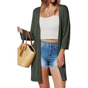 imageArachampampCloz Womens 2025 Summer 34 Short Sleeve Open Front Lightweight Outfit Cardigan Casual Kimono Beach SweaterArmy Green