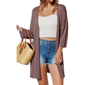 imageArachampampCloz Womens 2025 Summer 34 Short Sleeve Open Front Lightweight Outfit Cardigan Casual Kimono Beach SweaterBrown