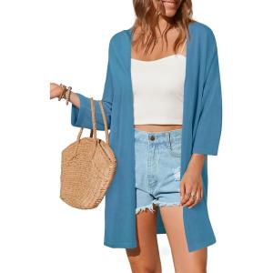 imageArachampampCloz Womens 2025 Summer 34 Short Sleeve Open Front Lightweight Outfit Cardigan Casual Kimono Beach SweaterDark Blue