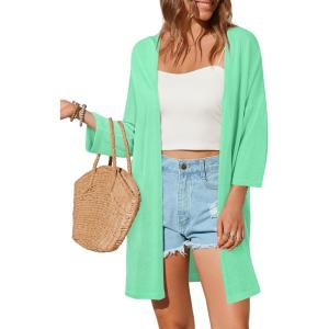 imageArachampampCloz Womens 2025 Summer 34 Short Sleeve Open Front Lightweight Outfit Cardigan Casual Kimono Beach SweaterPea Green