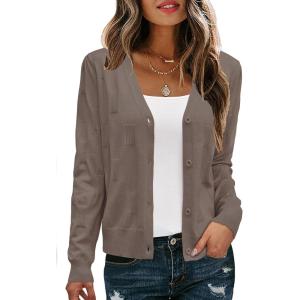 imageArachampampCloz Womens Soft Cropped Cardigan Casual Lightweight Shrug Sweater TopsCamel