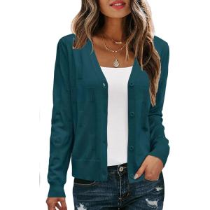 imageArachampampCloz Womens Soft Cropped Cardigan Casual Lightweight Shrug Sweater TopsDark Green