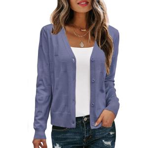 imageArachampampCloz Womens Soft Cropped Cardigan Casual Lightweight Shrug Sweater TopsGrey Bule
