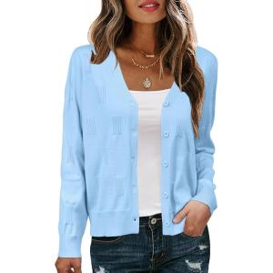 imageArachampampCloz Womens Soft Cropped Cardigan Casual Lightweight Shrug Sweater TopsLight Blue
