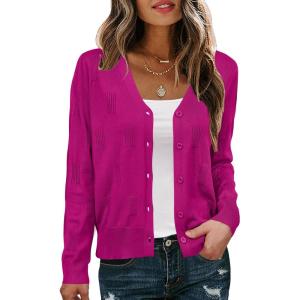imageArachampampCloz Womens Soft Cropped Cardigan Casual Lightweight Shrug Sweater TopsMagenta Pink