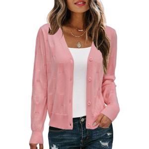 imageArachampampCloz Womens Soft Cropped Cardigan Casual Lightweight Shrug Sweater TopsPink