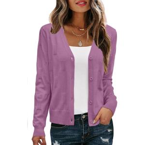 imageArachampampCloz Womens Soft Cropped Cardigan Casual Lightweight Shrug Sweater TopsPurple