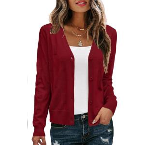imageArachampampCloz Womens Soft Cropped Cardigan Casual Lightweight Shrug Sweater TopsRed