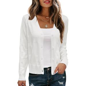 imageArachampampCloz Womens Soft Cropped Cardigan Casual Lightweight Shrug Sweater TopsWhite