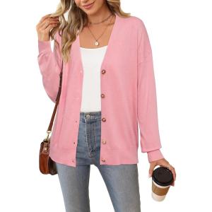 imageArachampampCloz Womens Wool Blend Lightweight Summer Business Casual Cardigan SweatersPink