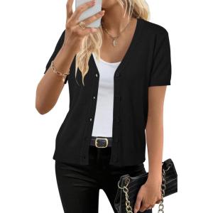 imageArachampampCloz Womens Wool Blended Cropped Cardigan Sweater 2025 Short Sleeve Shrug Business Casual Outfits Lightweight TopBlack