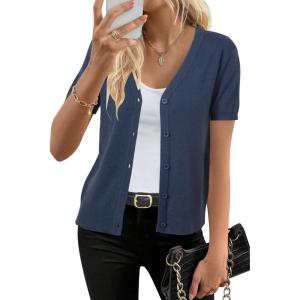 imageArachampampCloz Womens Wool Blended Cropped Cardigan Sweater 2025 Short Sleeve Shrug Business Casual Outfits Lightweight TopBlue