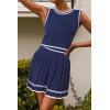 imageArachampampCloz Womens 2 Piece Skirt Sets 2025 Fashion Summer Knit Striped Tank Tops Mini Pleated Skirts OutfitsNavy and White