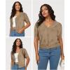 imageArachampampCloz Womens Lightweight Summer Business Casual Cropped Short Sleeve CardiganCamel