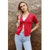 imageArachampampCloz Womens Lightweight Summer Business Casual Cropped Short Sleeve CardiganDeep Orange Red