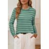 imageArachampampCloz Womens Soft Knit Sweater Fall Dressy Casual Pullover TopsStriped Green White
