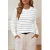 imageArachampampCloz Womens Soft Knit Sweater Fall Dressy Casual Pullover TopsStriped White Green