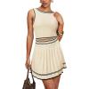imageArachampampCloz Womens 2 Piece Skirt Sets 2025 Fashion Summer Knit Striped Tank Tops Mini Pleated Skirts OutfitsBeige and Black