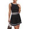 imageArachampampCloz Womens 2 Piece Skirt Sets 2025 Fashion Summer Knit Striped Tank Tops Mini Pleated Skirts OutfitsBlack and White