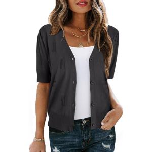 imageArachampampCloz Womens Lightweight Summer Business Casual Cropped Short Sleeve CardiganDark Gray