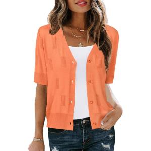 imageArachampampCloz Womens Lightweight Summer Business Casual Cropped Short Sleeve CardiganOrange