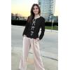 imageArachampampCloz Womens Bow Sweaters Fall Color Block Casual Cardigan Sweaters 2025Blackwhite