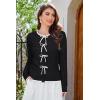 imageArachampampCloz Womens Bow Sweaters Fall Color Block Casual Cardigan Sweaters 2025Blackwhite