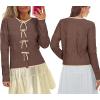 imageArachampampCloz Womens Bow Sweaters Fall Color Block Casual Cardigan Sweaters 2025Coffeeapricot