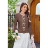 imageArachampampCloz Womens Bow Sweaters Fall Color Block Casual Cardigan Sweaters 2025Coffeeapricot